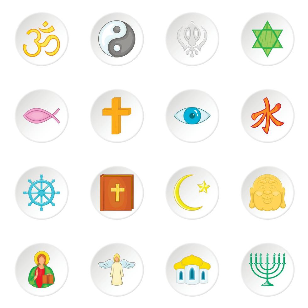 Conjunto de iconos de símbolos religiosos, estilo de dibujos animados vector