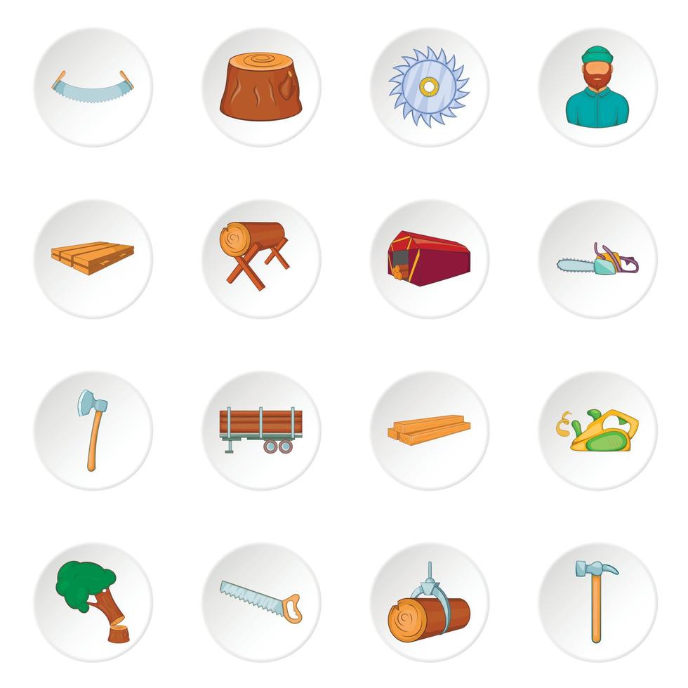 Timber industry icons set, cartoon style vector