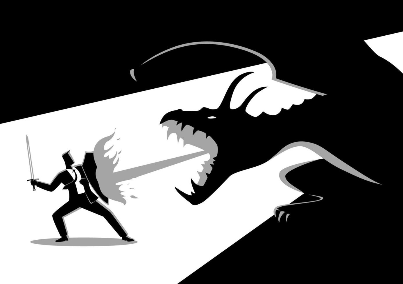 Businessman fighting a dragon vector