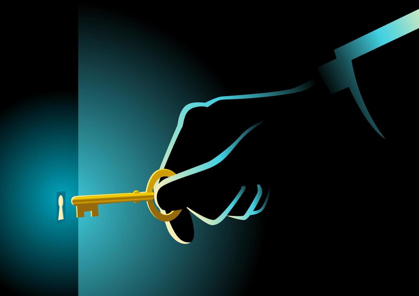 Businessman hand holding a golden key vector