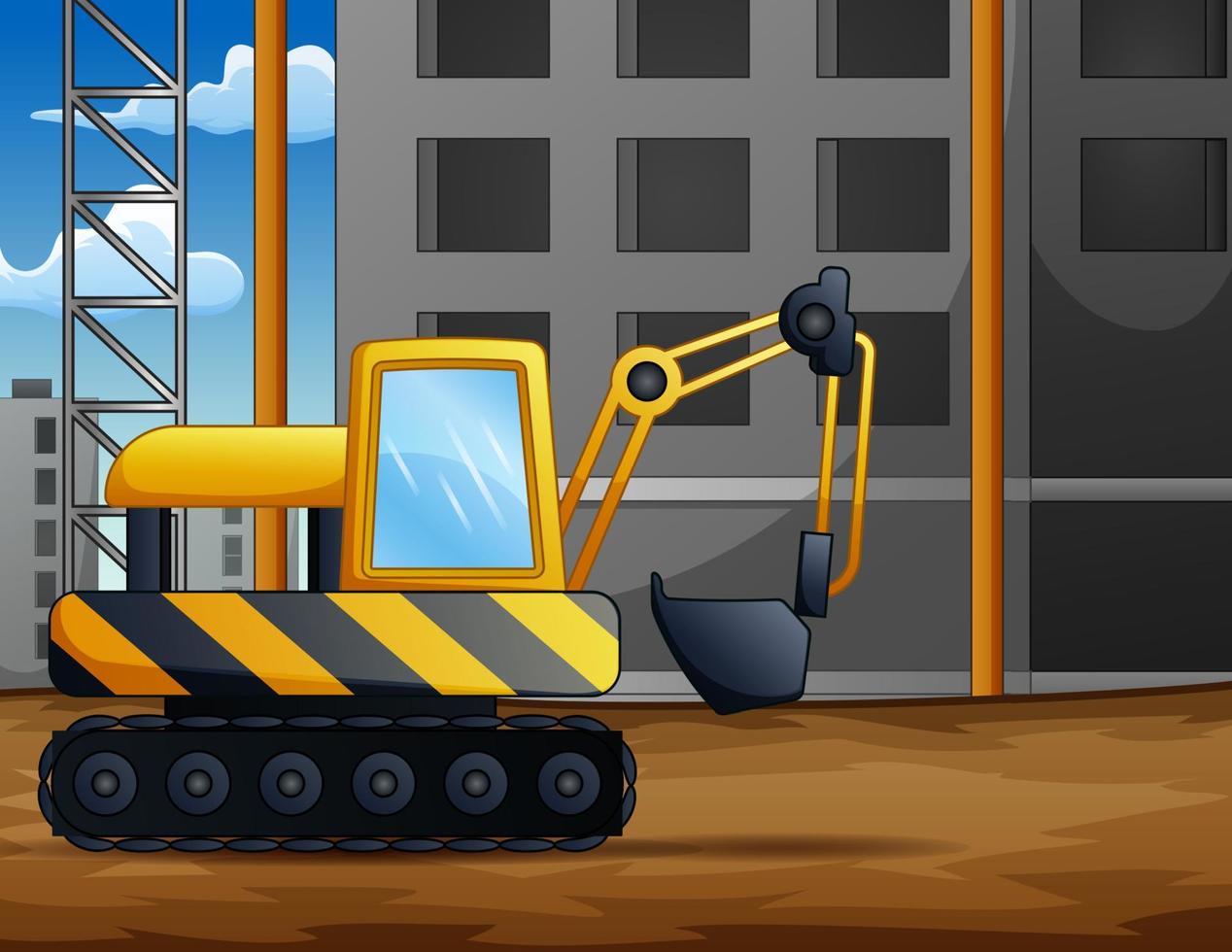 Background of backhoe on construction site vector