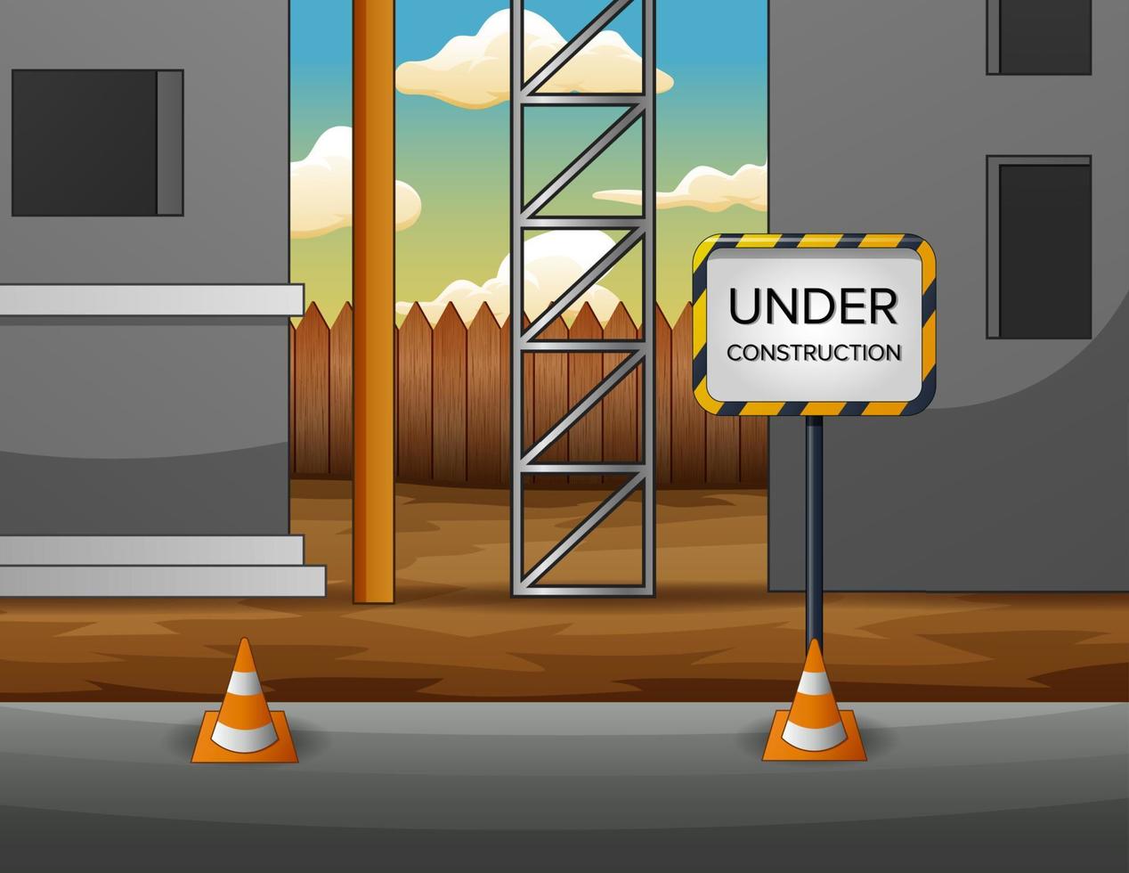 Illustration of under construction site with building vector