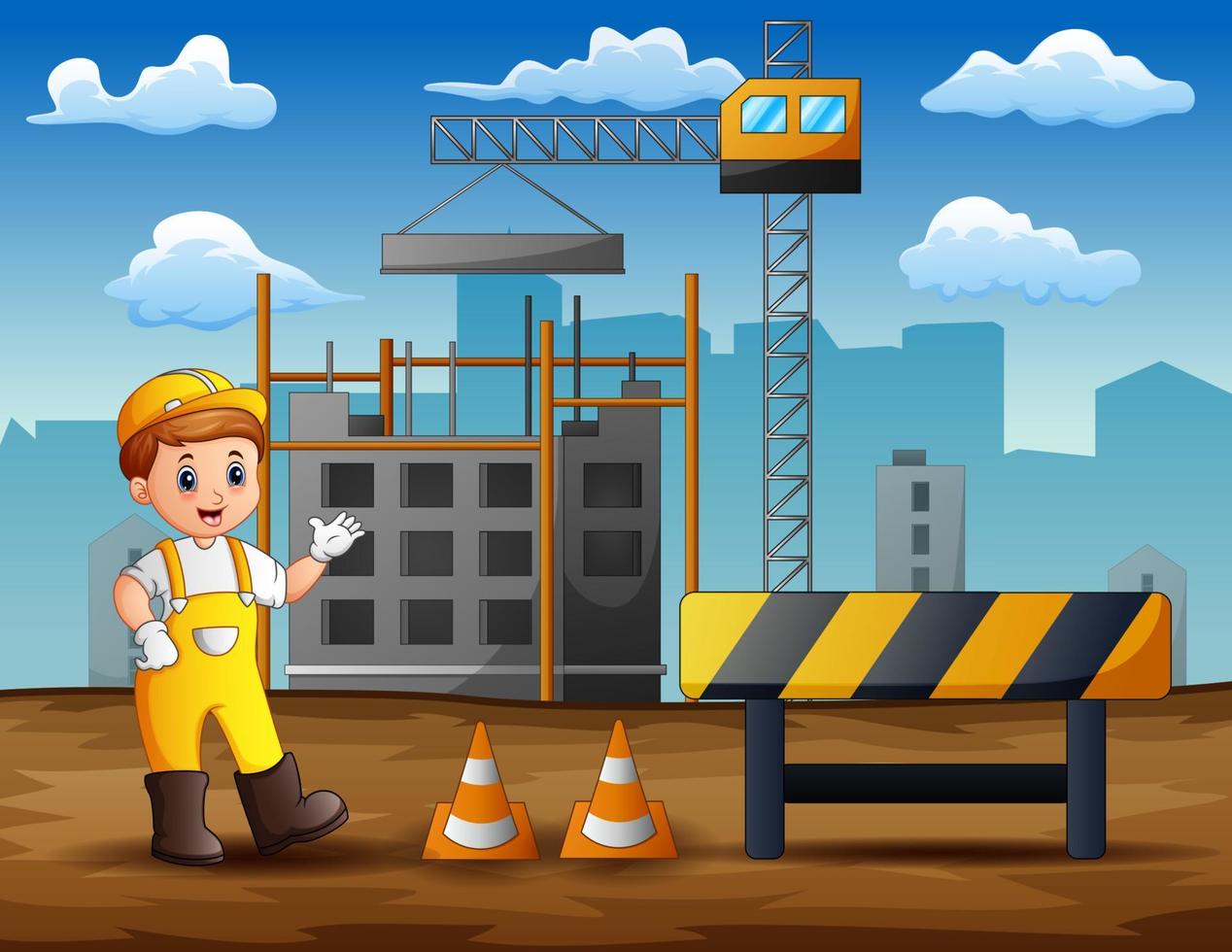 Male engineer standing at construction site background 5317492 Vector Art  at Vecteezy