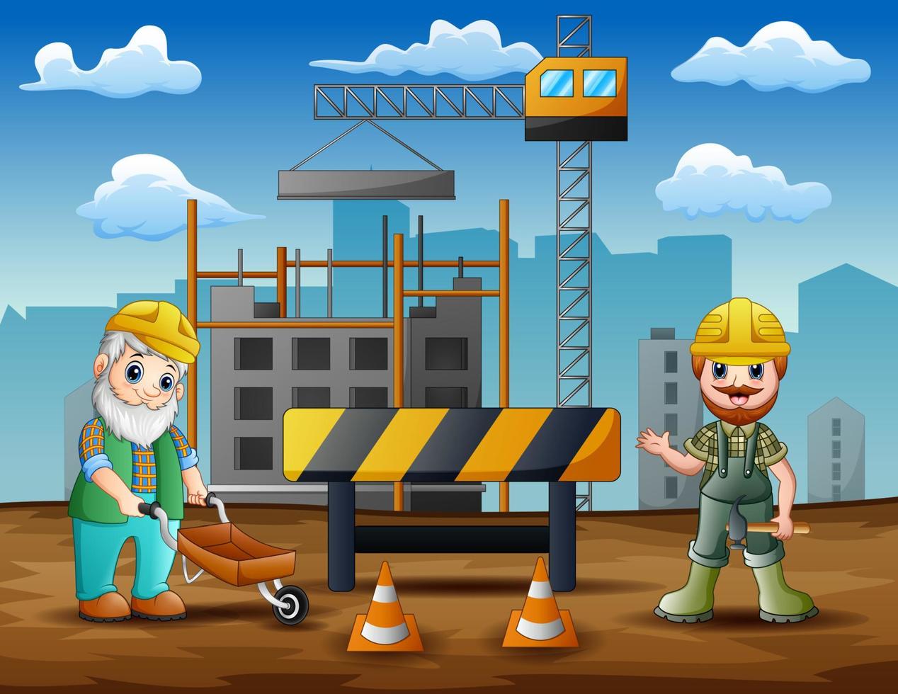 Construction worker at construction site background vector