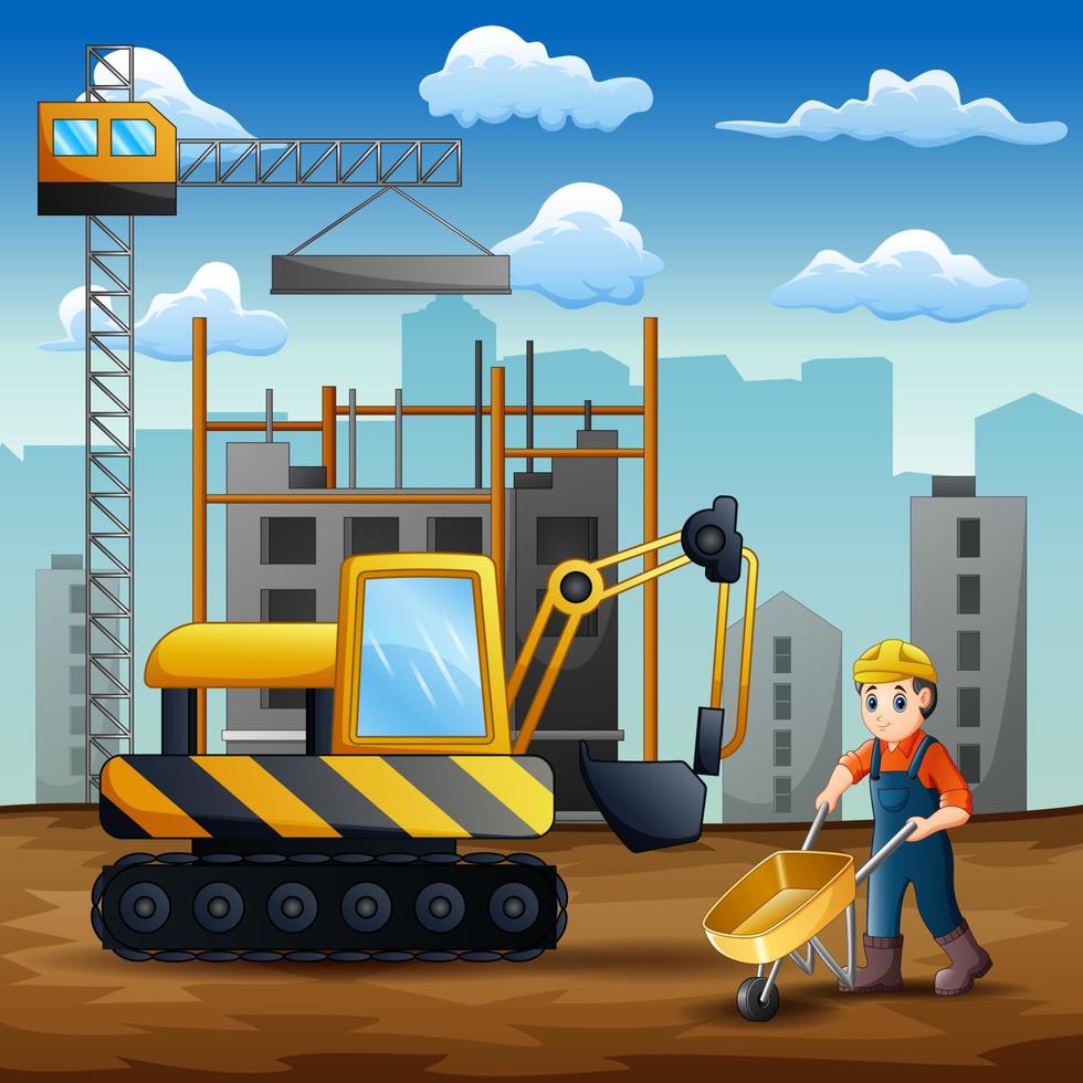 joven constructor en el trabajo en el sitio de construcción vector