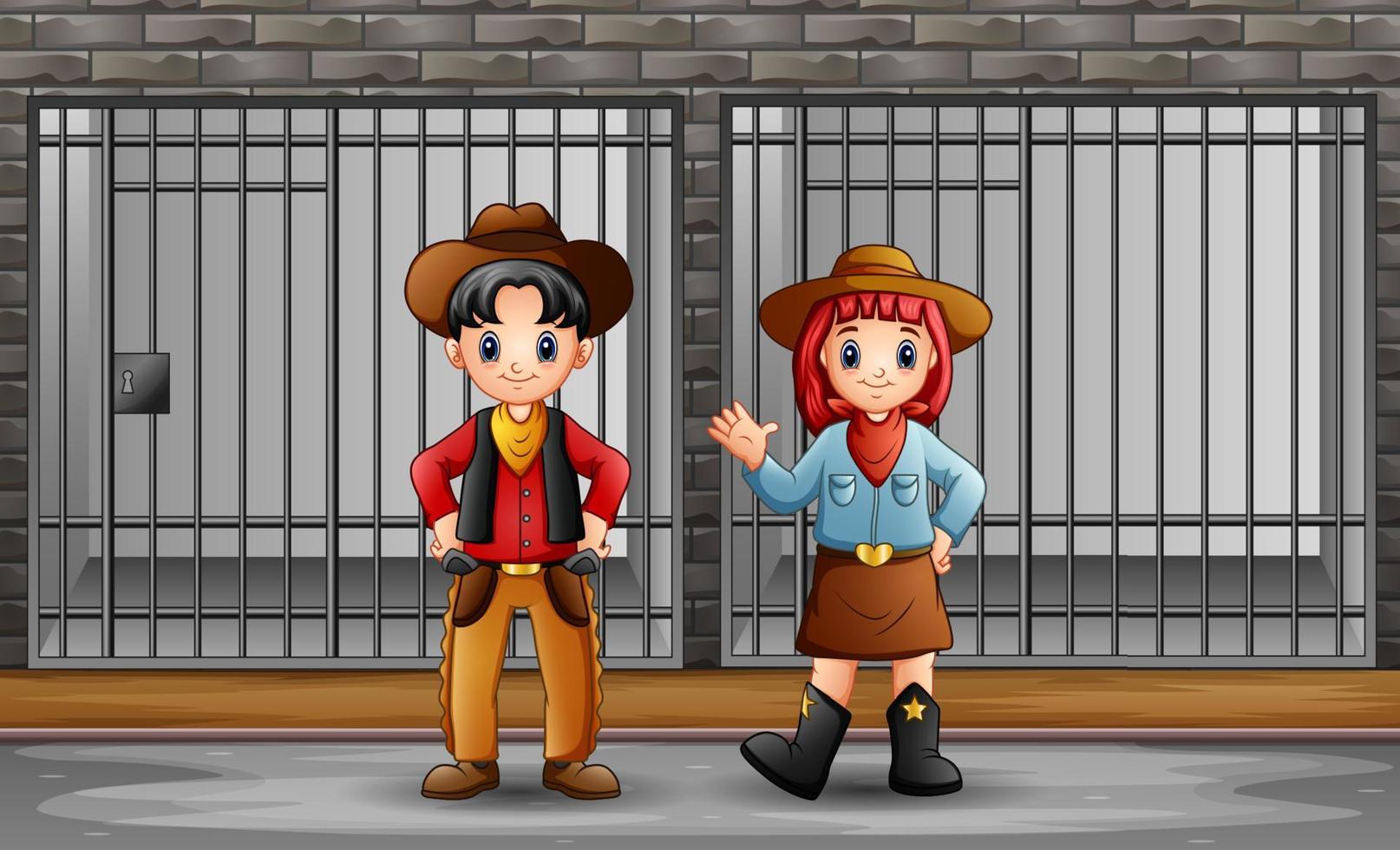 The cowboy and cowgirl in prison cell vector