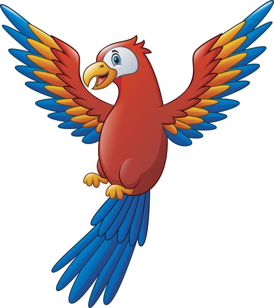 dibujos animados lindo pájaro guacamayo volando vector