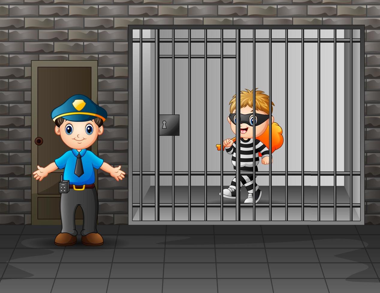 The police guarding a prison cell with dog vector