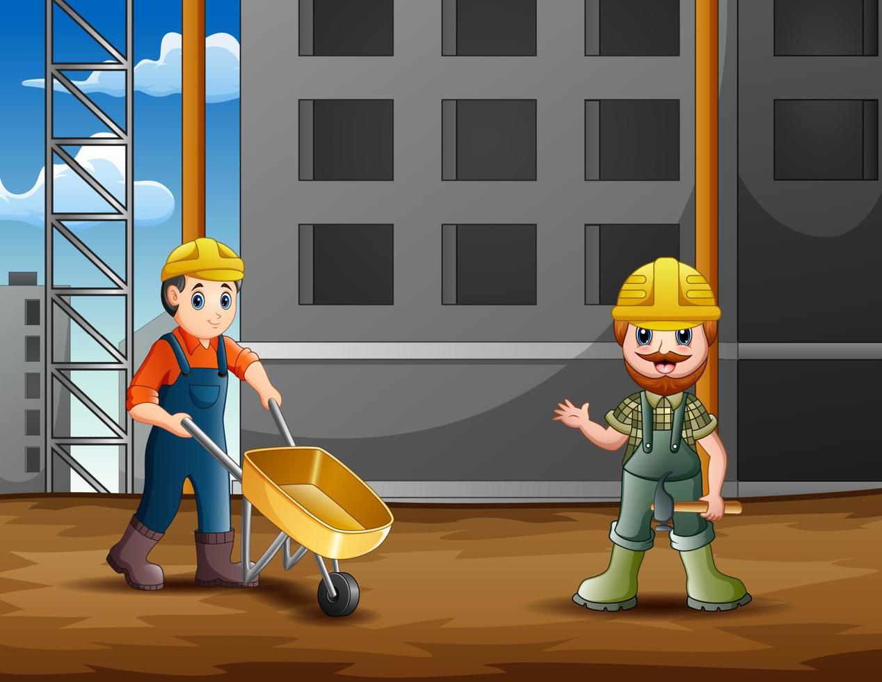 The builder at work on construction site vector