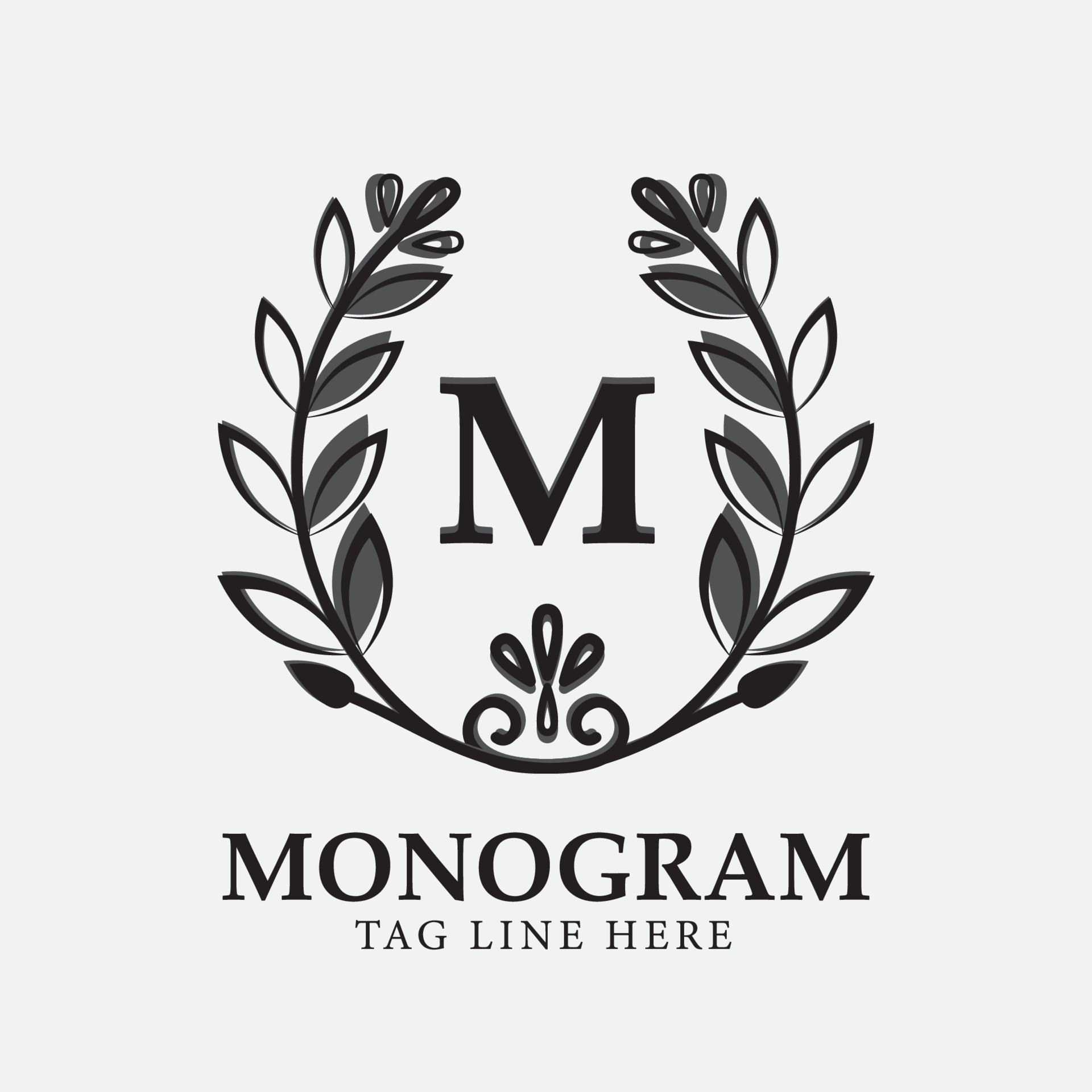 M Letter monograms floral logo design with invitations. 5317583 Vector