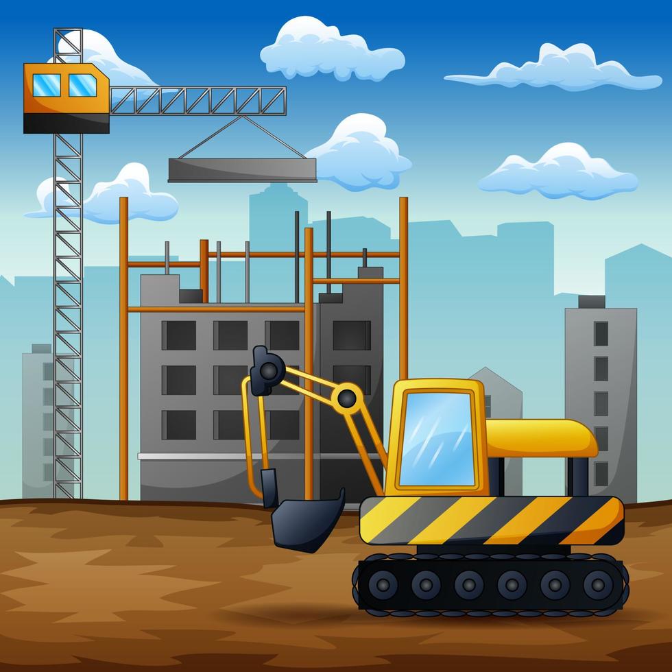 Background of backhoe on construction site vector