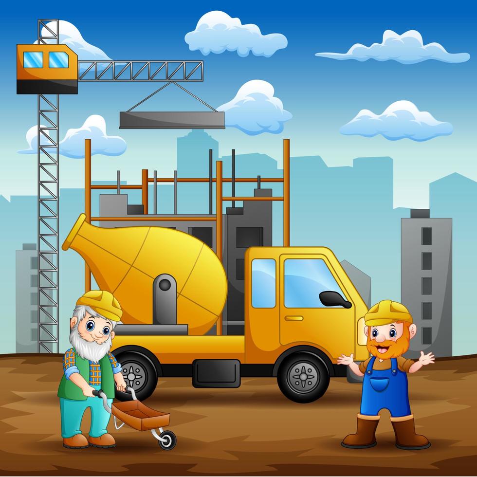Construction worker at construction site background vector