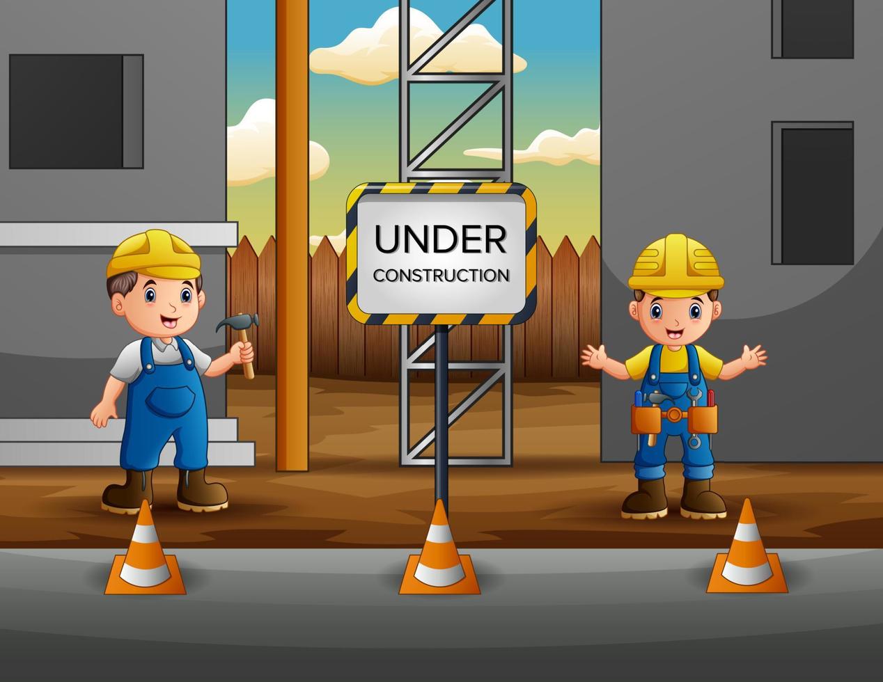 Construction worker with manager at construction site background vector