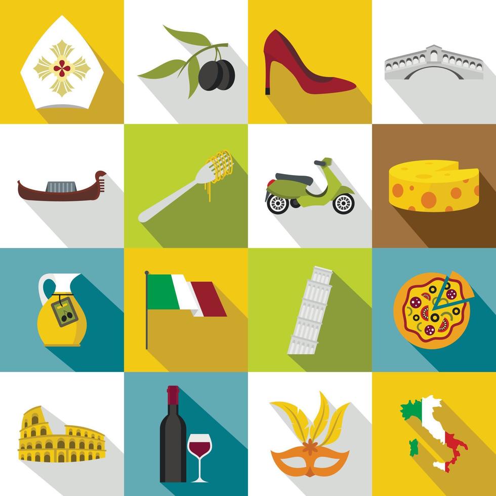 Italia icons set, flat style vector