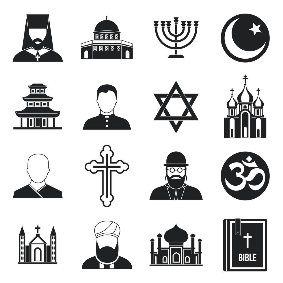 Religious symbol icons set, simple style vector