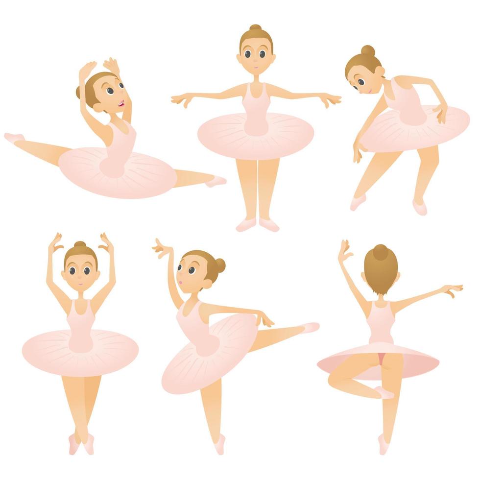 Ballerina girl concept set, cartoon style vector