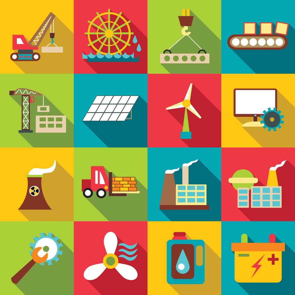 Industrial icons set, flat style vector