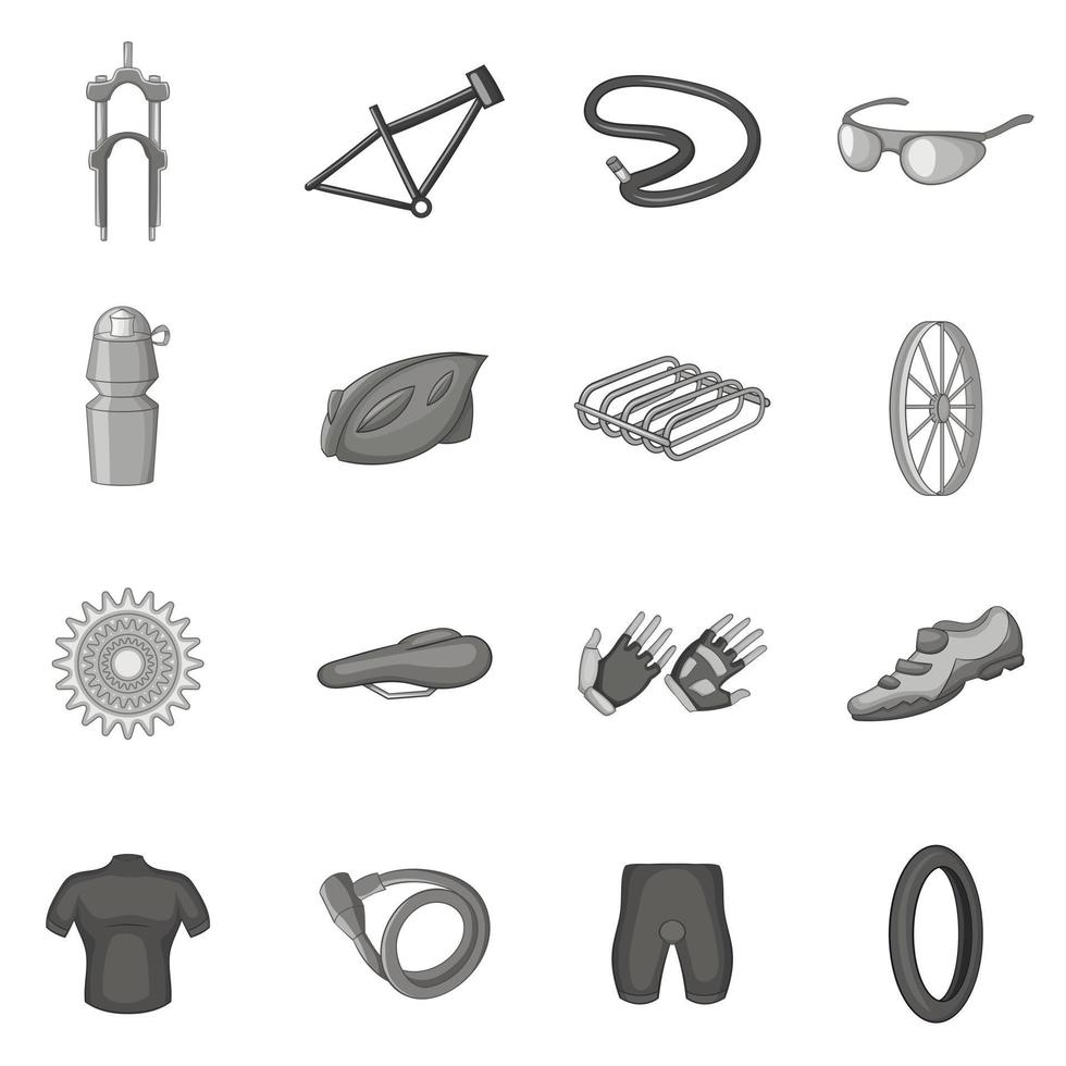 Bicycling icons set, gray monochrome style vector