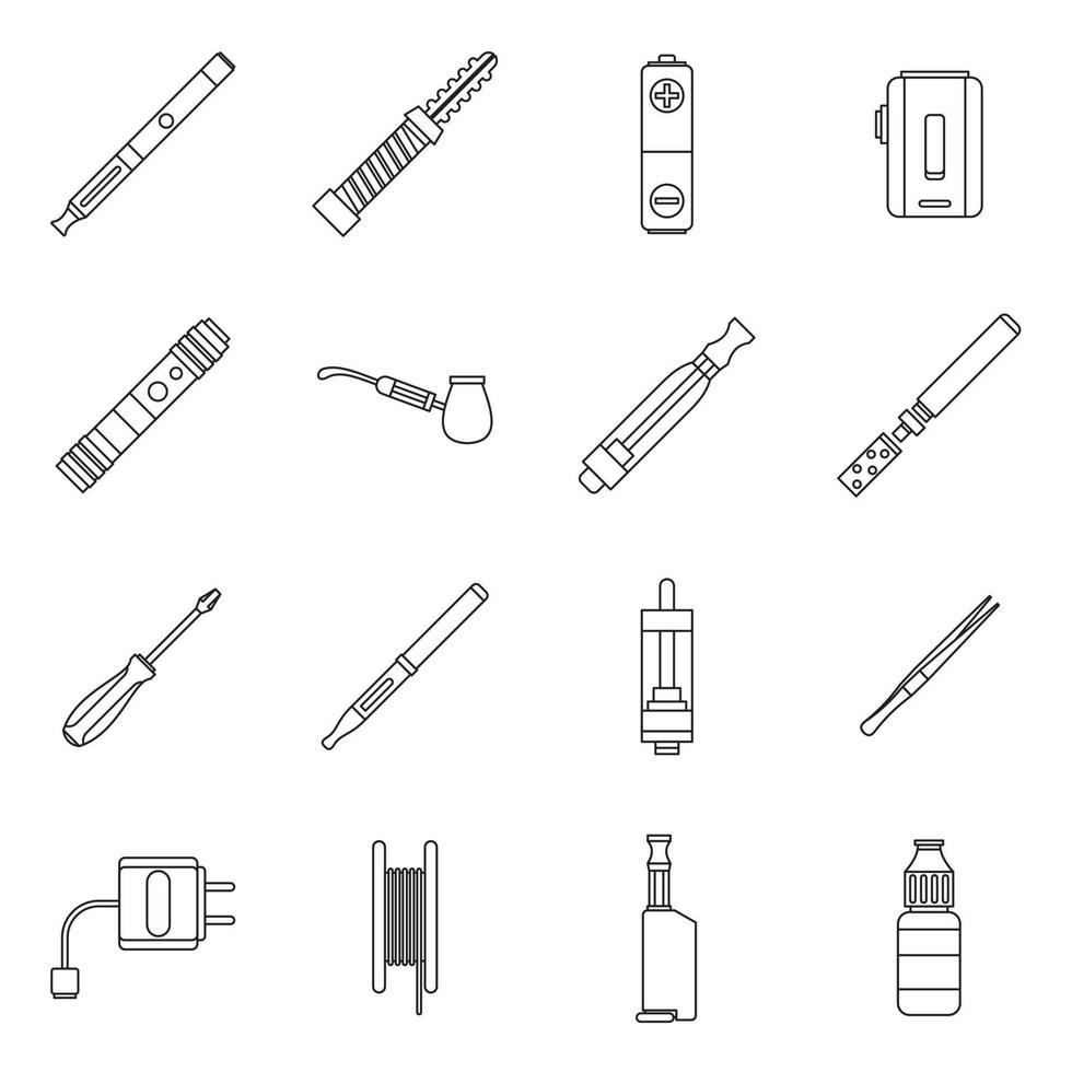 Vape icons set, outline style vector