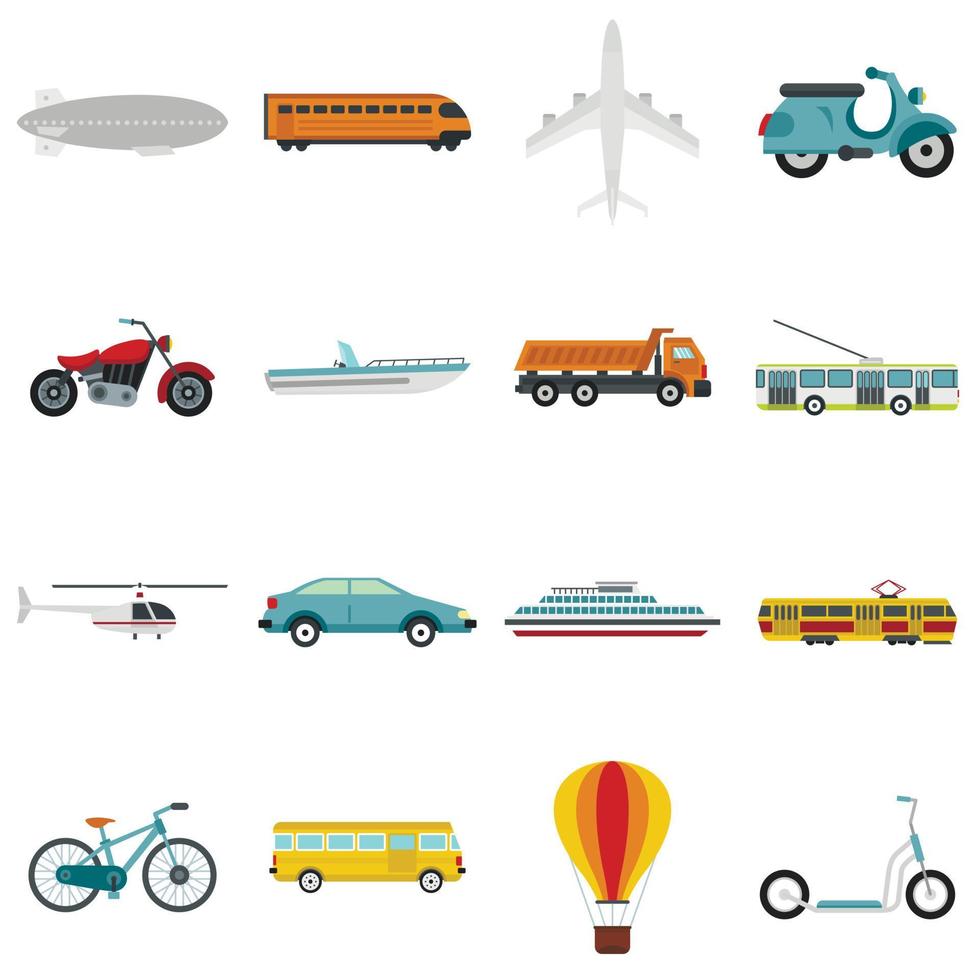 conjunto de iconos de transporte, estilo plano vector