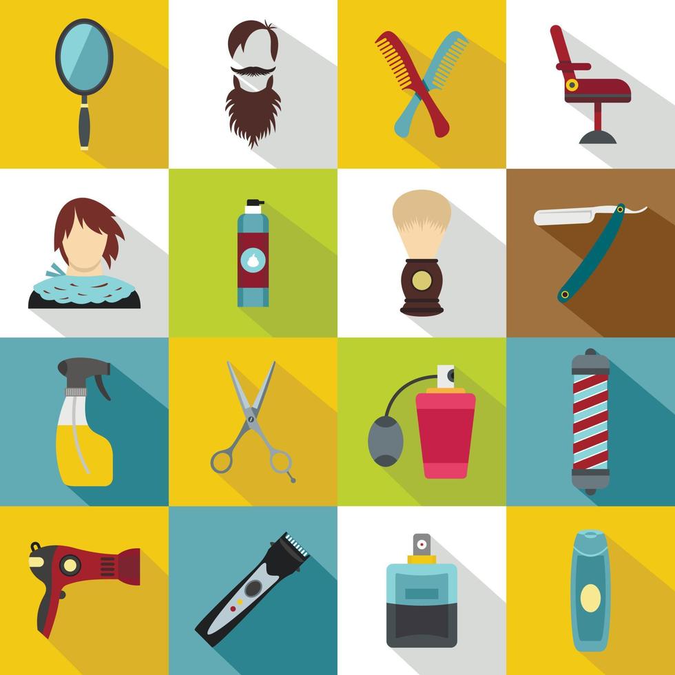Hairdressing icons set, flat style vector