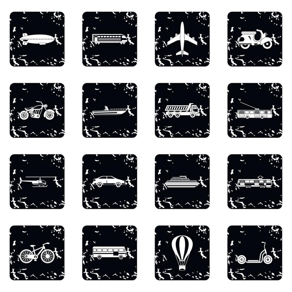 Transport icons set, grunge style vector