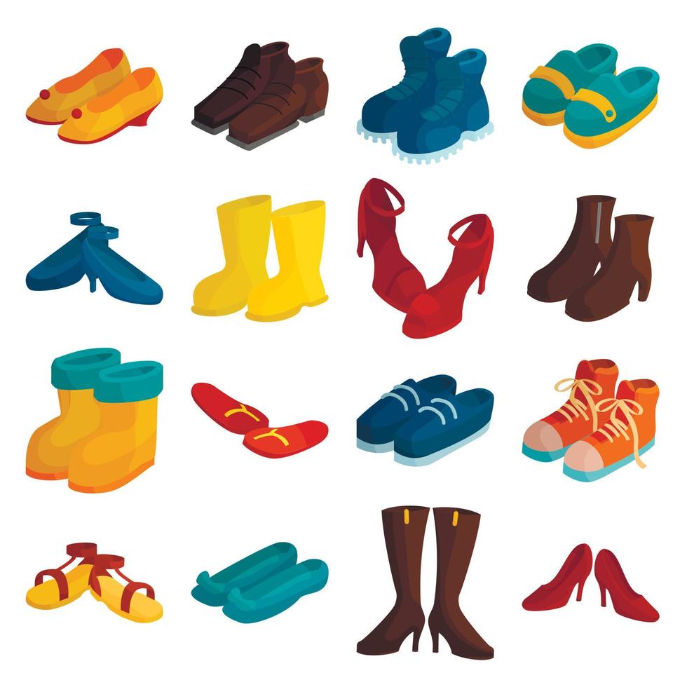 zapatos, conjunto de iconos de estilo de dibujos animados vector