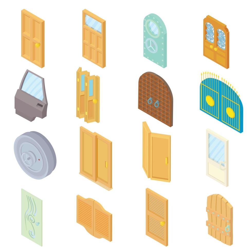 Door icons set, isometric 3d style vector