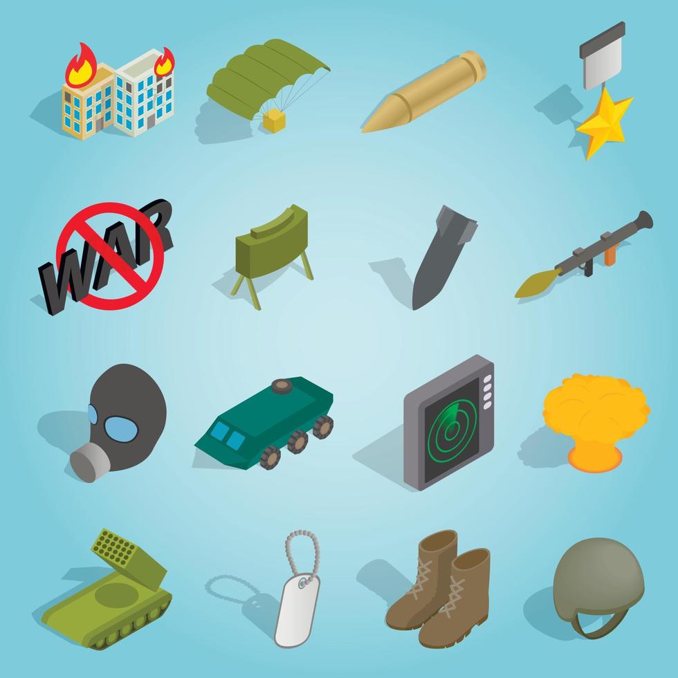 Military set icons, isometric 3d style vector