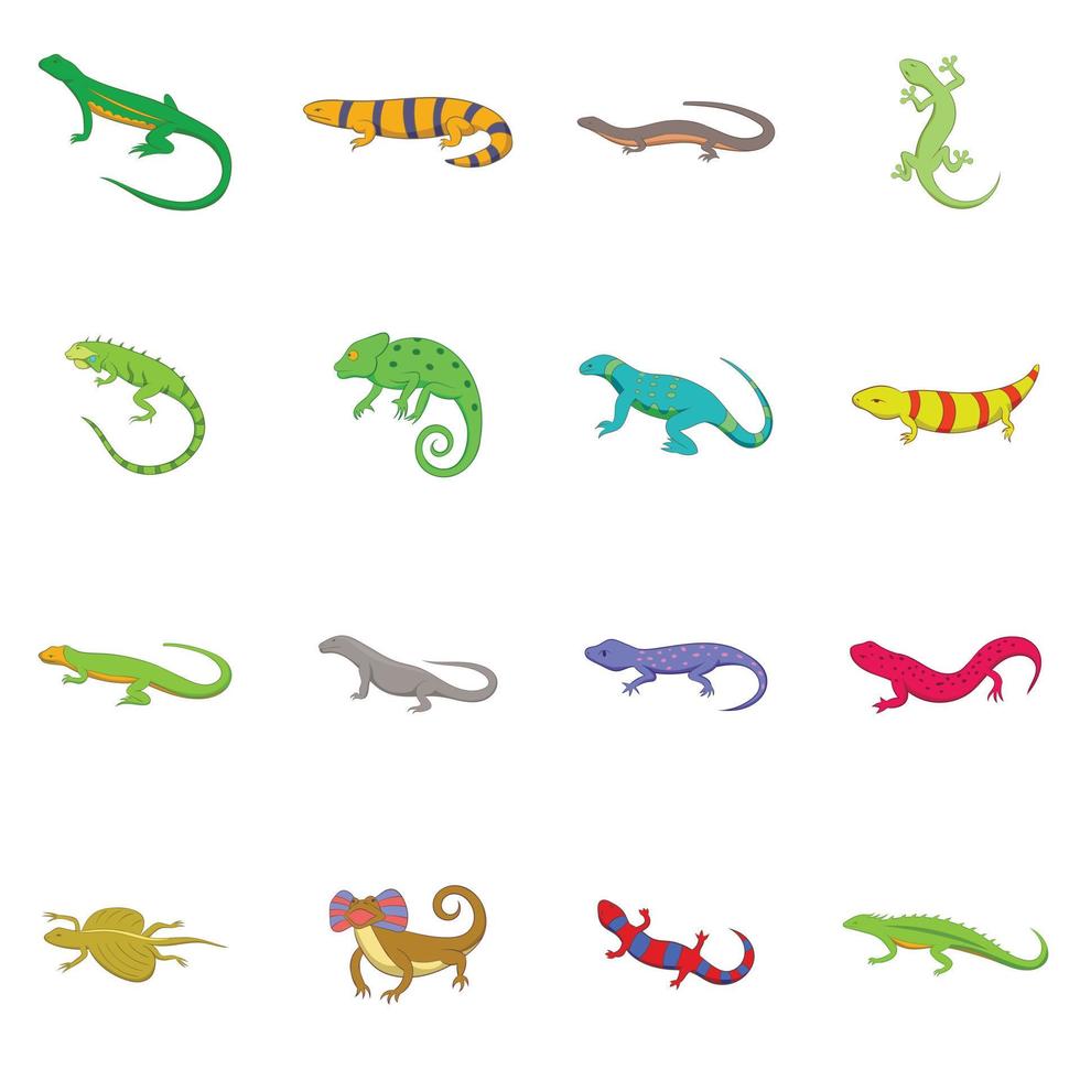 Conjunto de iconos de lagarto, estilo de dibujos animados vector