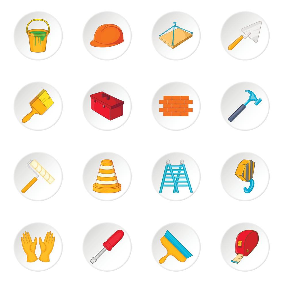 Building tools icons set, cartoon style vector