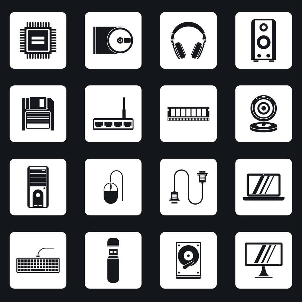 Computer equipment icons set, simple style vector