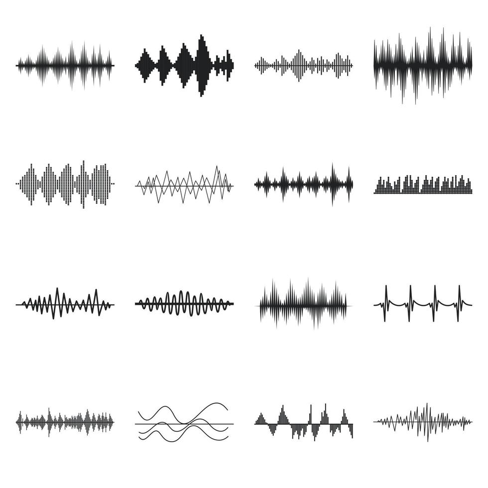 Sound wave icons set, simple style vector