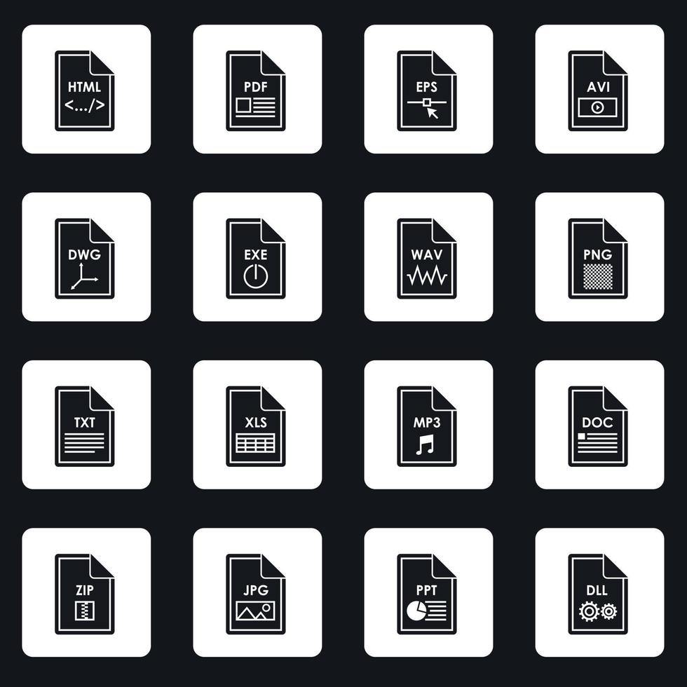 File format icons set, simple style vector