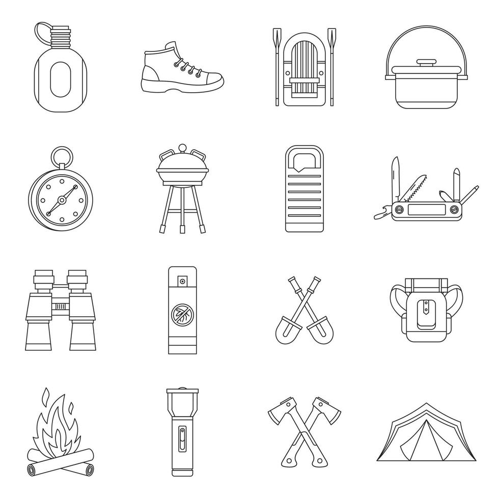 Recreation tourism icons set, outline style vector