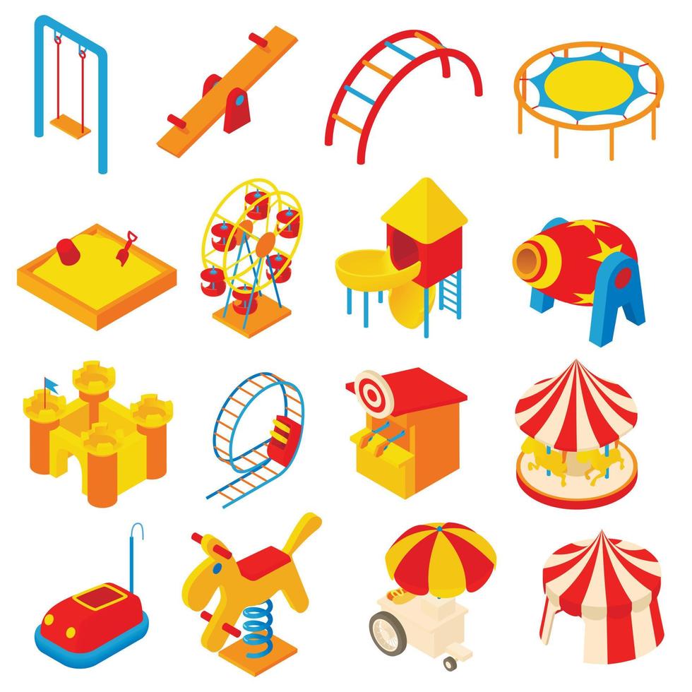 Amusement park icons set, cartoon style vector