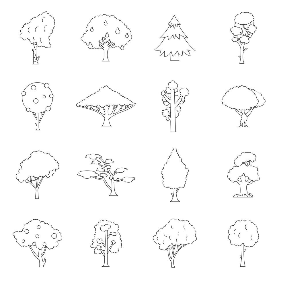 conjunto de iconos de árboles, estilo de esquema vector