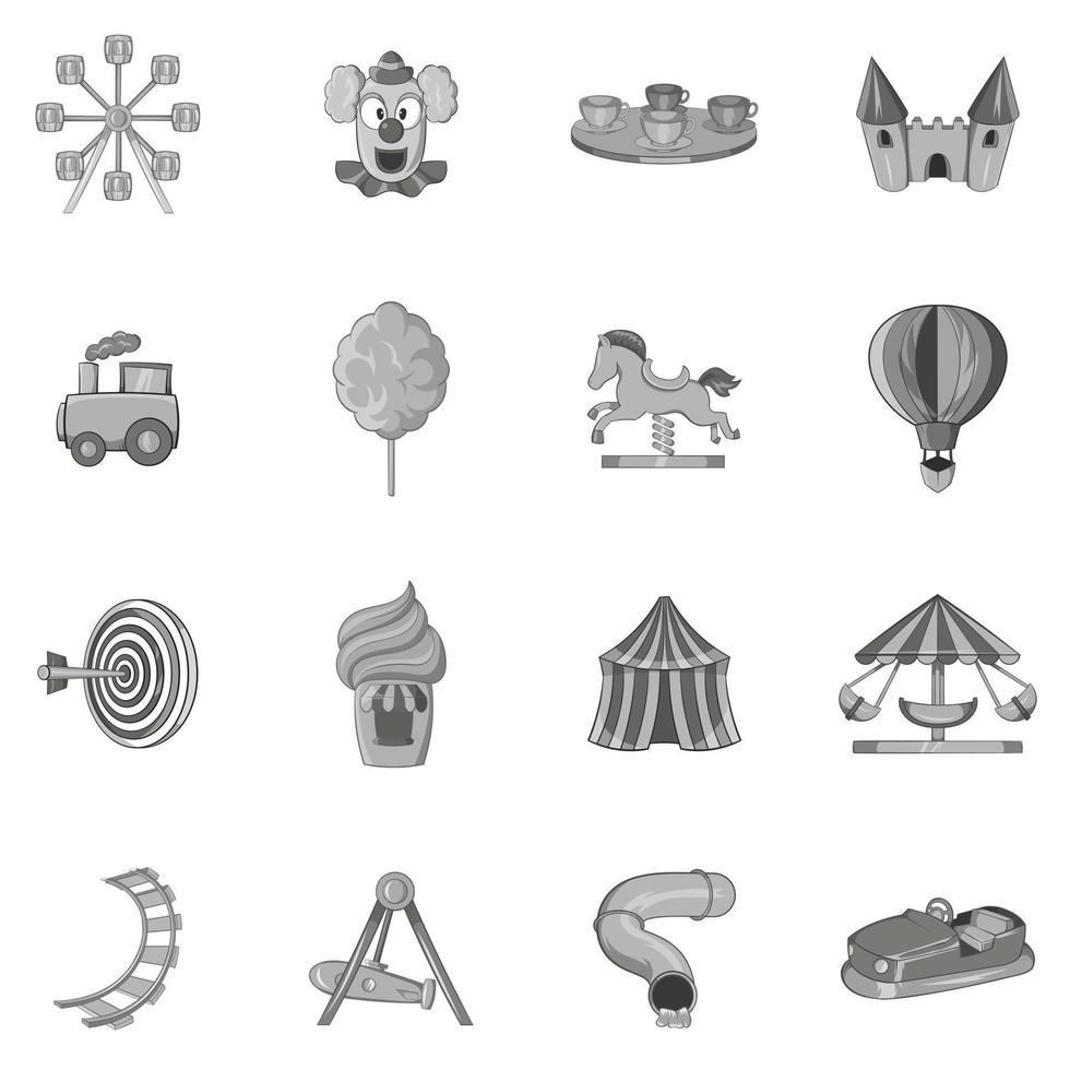 conjunto de iconos de parque de atracciones, estilo monocromo negro vector