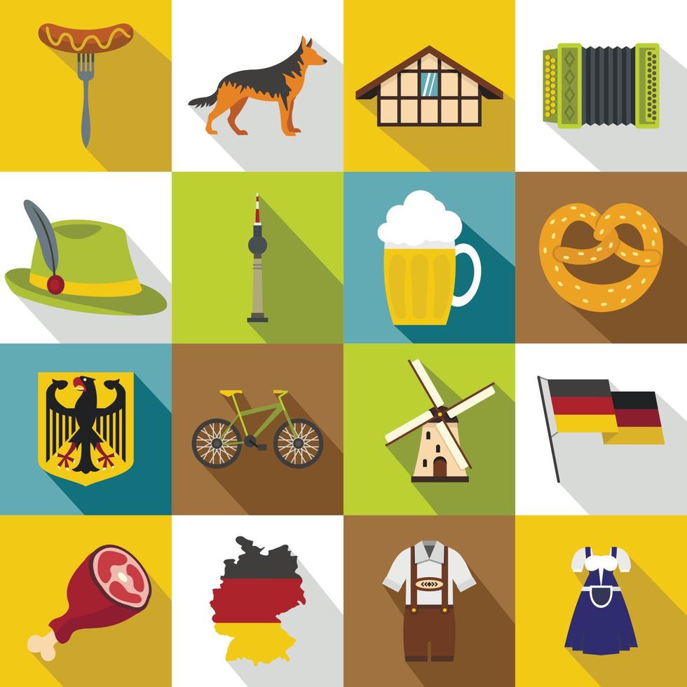 Germany icons set, flat style vector