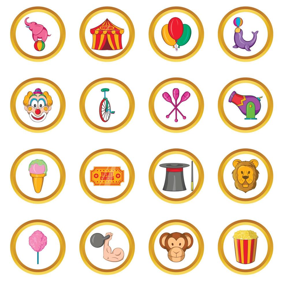 conjunto de iconos de circo, estilo de dibujos animados vector