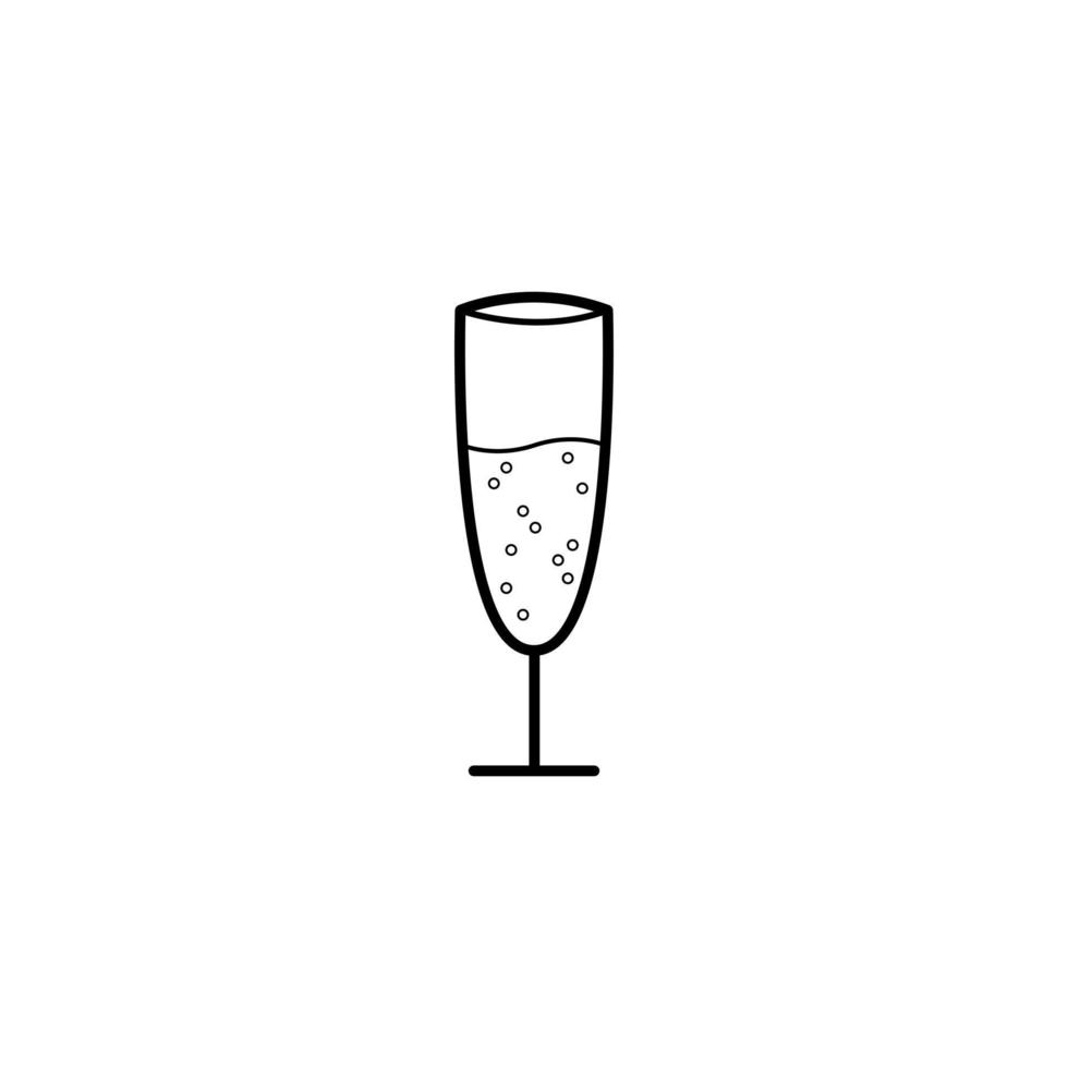 A glass of champagne linear icon. Contour symbol. Vector isolated outline