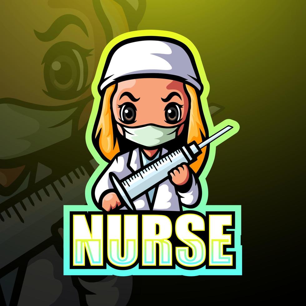 Nurse mascot esport logo design vector