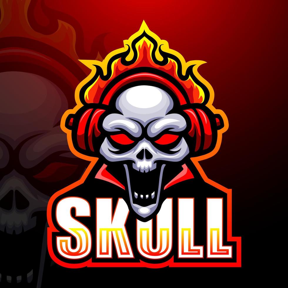 Skull fire mascot esport logo design vector