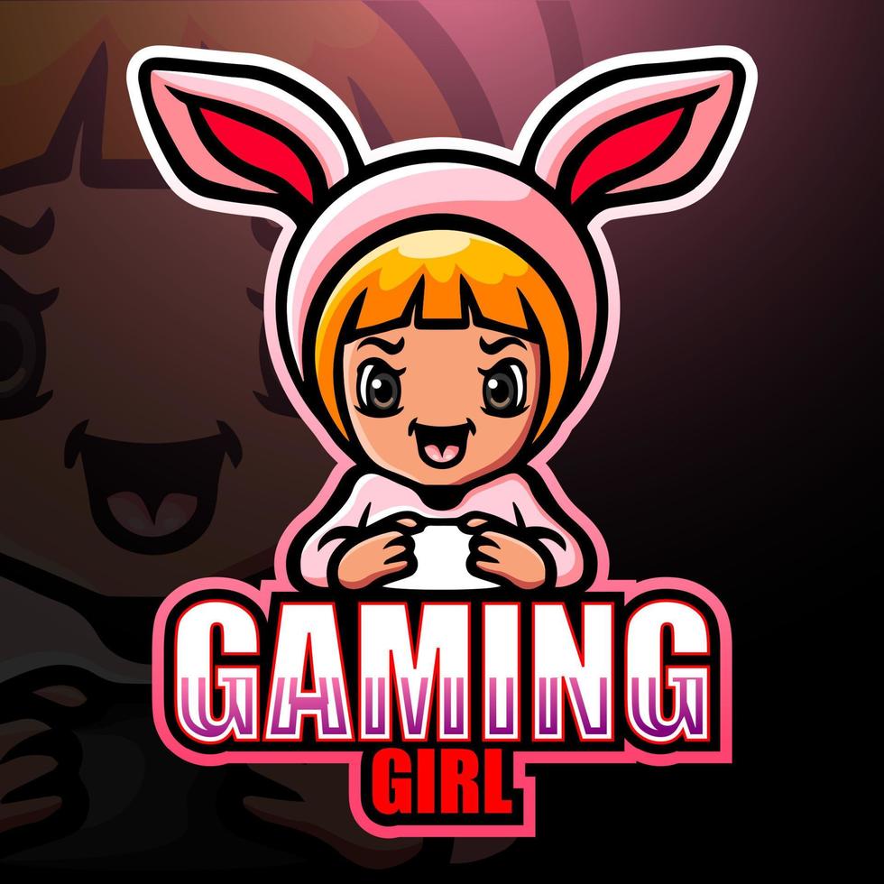 diseño de logotipo de esport de mascota de chica gamer vector