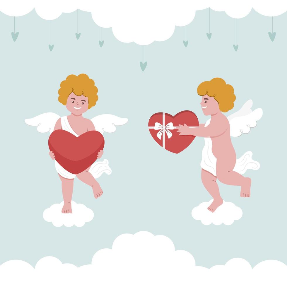 Hand drawn flat cupid character illustration vector