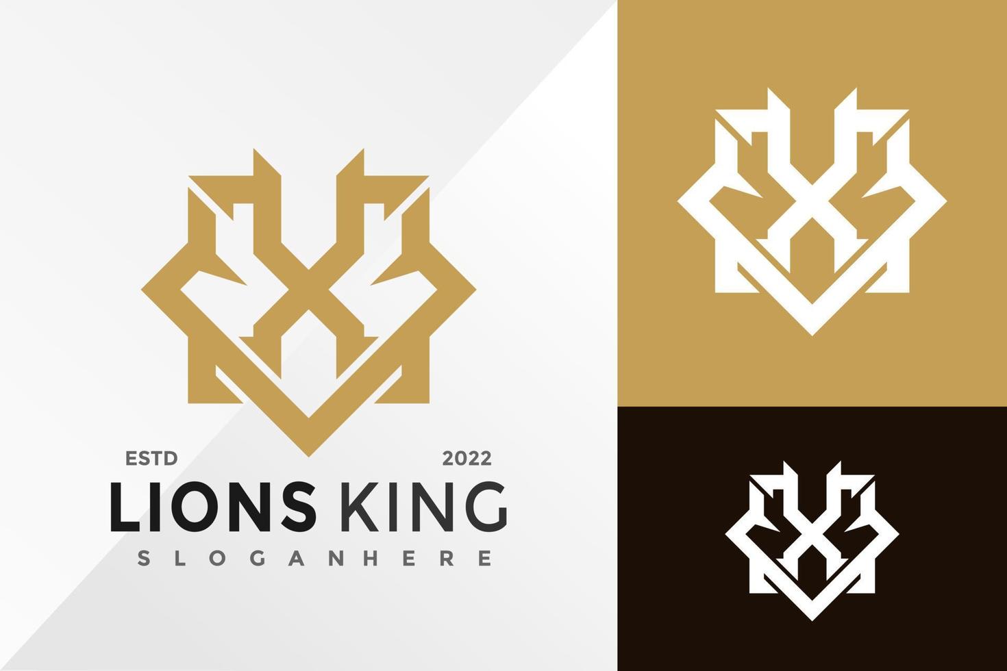 plantilla de ilustración de vector de diseño de logotipo de identidad de marca de cabeza de león dorado