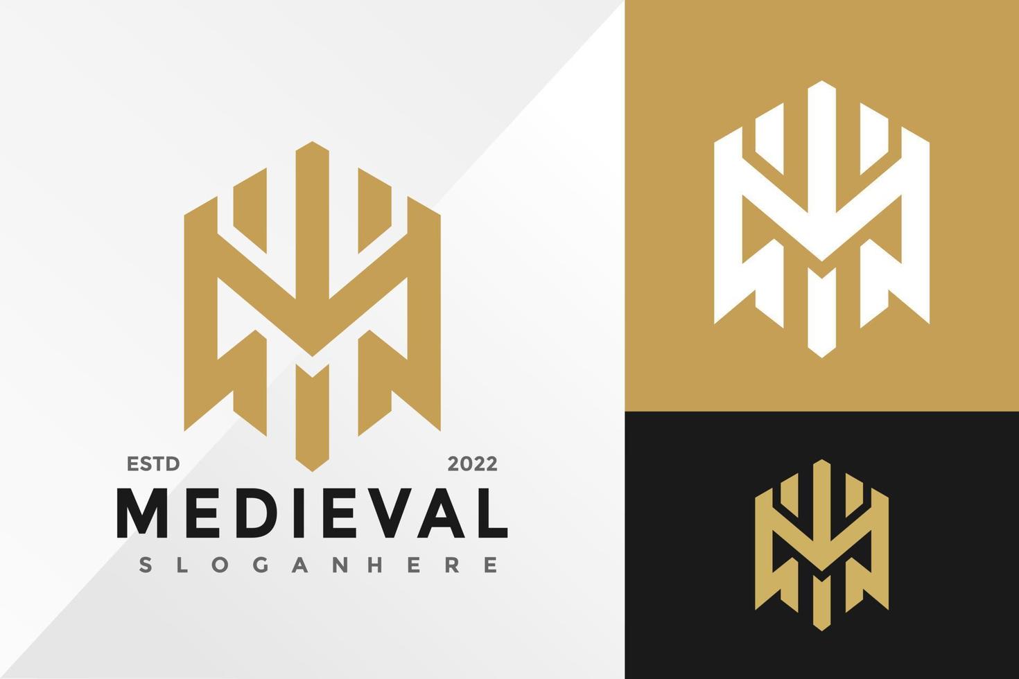 Letter M Medieval Spartan Logo Design Vector illustration template