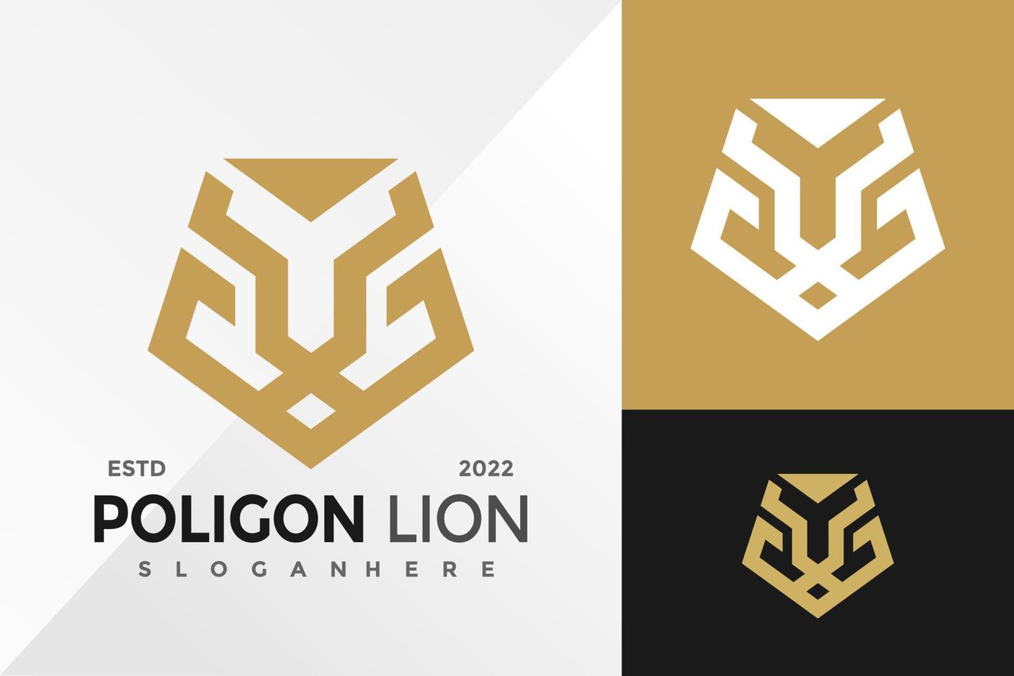 Poligon Lion Head Logo Design Vector illustration template