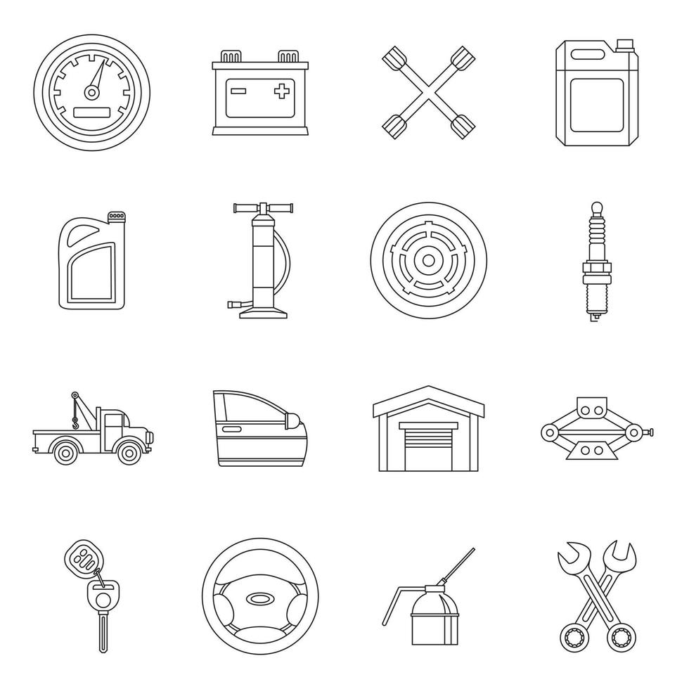 Car maintenance and repair icons set outline style vector