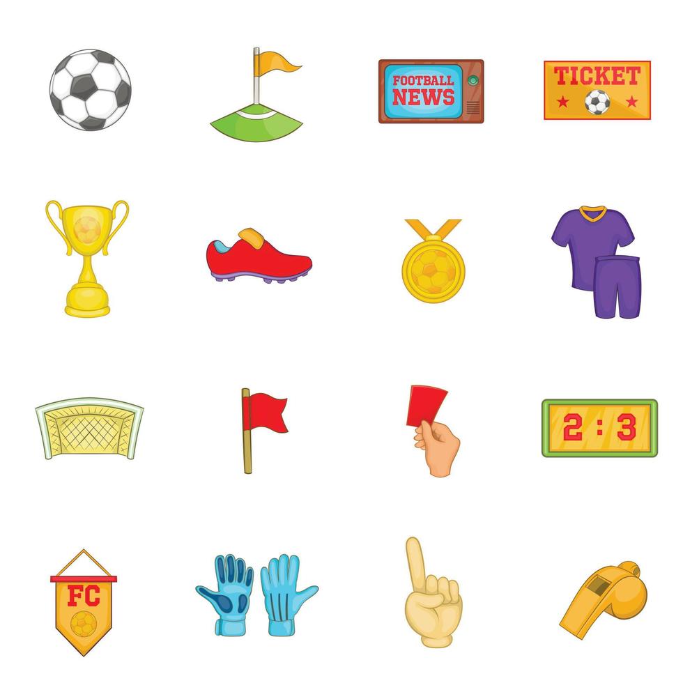 Soccer icons set, cartoon style vector